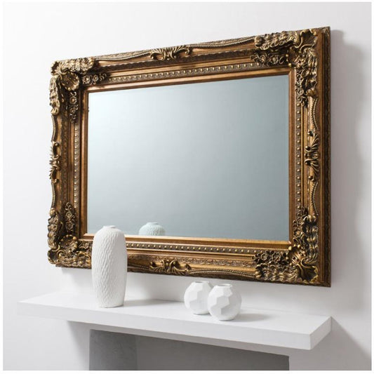 Louis Gold Carved Baroque Rectangle Wall Mirror 5055299450048