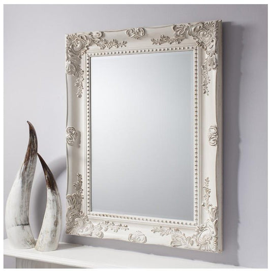 Winslet Aged White Vintage Baroque Wall Mirror 5055299484449