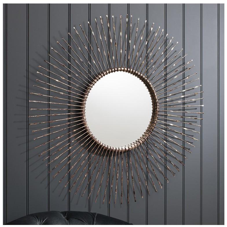 Bowden Distressed Bronze Radial Metal Round Wall Mirror 5055299490228