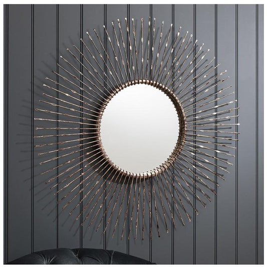 Bowden Distressed Bronze Radial Metal Round Wall Mirror 5055299490228