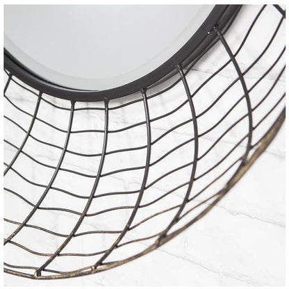 Lucia Black and Copper Wire Frame Round Wall Mirror Close Up 5055999201308