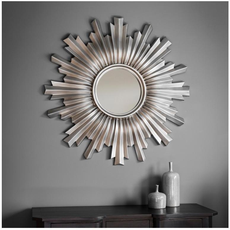 Linden Bright Silver Round Sunburst Wall Mirror 5055999217460