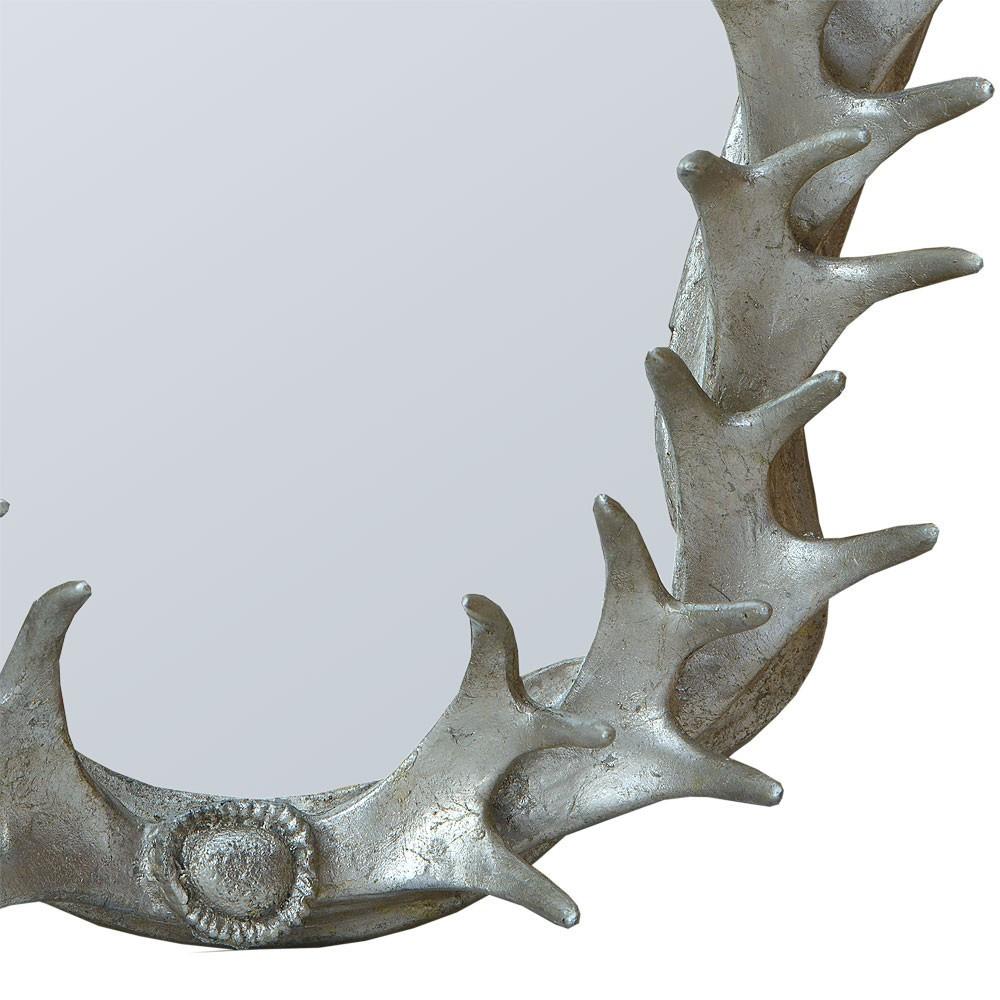 Silver Antler Frame With Oval Bevelled Wall Mirror Close Up 82129-SL-40-51