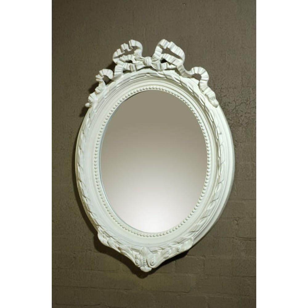 French Ribbon White Clay Paint Oval Bevelled Wall Mirror CFT845-WH-71-97