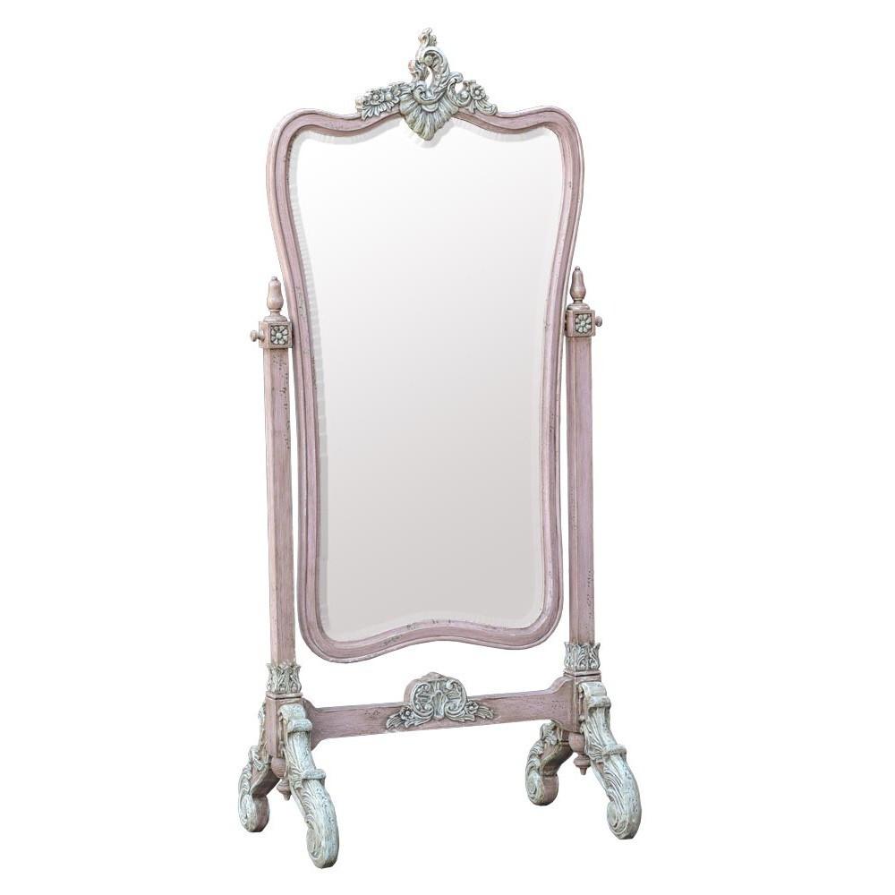 Isabella French Provincial Chic Dusk Rose Crested Cheval Floor Mirror Front JS2046-PIAW 