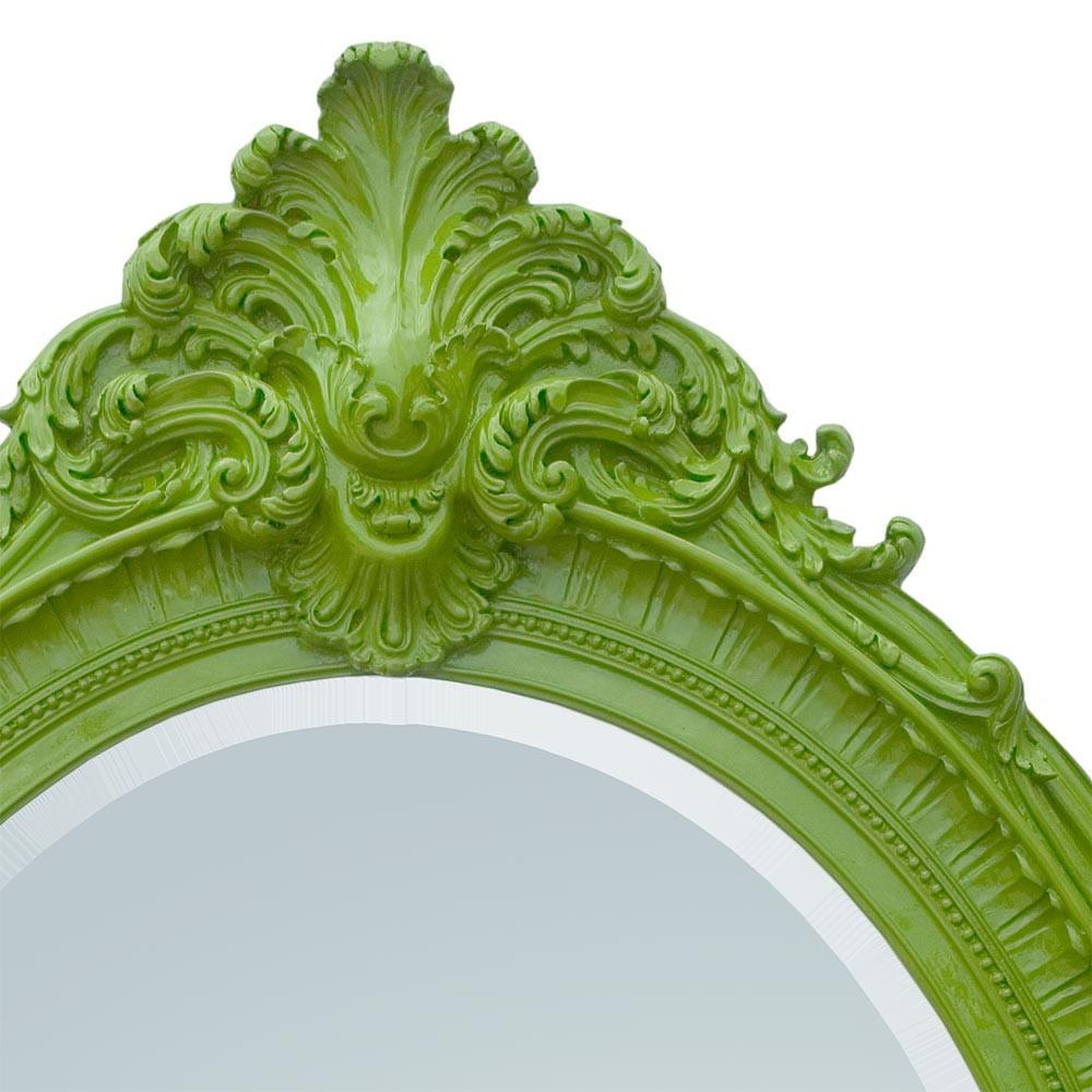 Bright Green Almandine French Rococo Oval Bevelled Wall Mirror Close Up CFR006-GRX-104-151