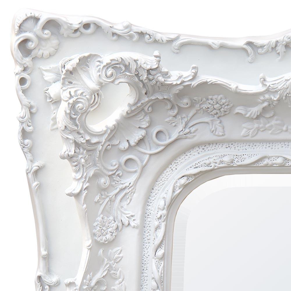 Rosetti Baroque White Clay Paint Ornately Detailed Bevelled Mirror Close Up Top CFR020-WHX-90-100