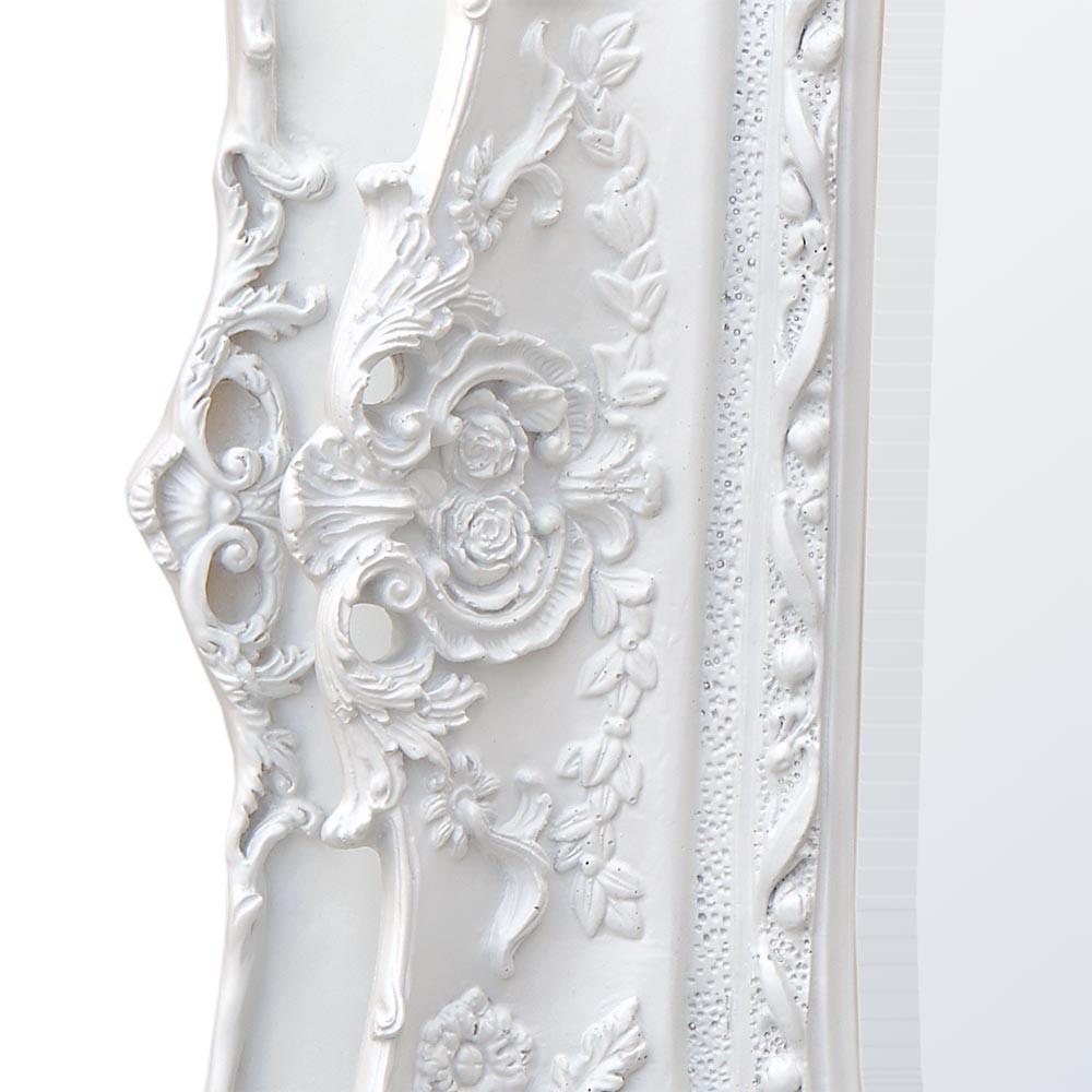 Rosetti Baroque White Clay Paint Ornately Detailed Bevelled Mirror Close Up Side CFR020-WHX-90-100 