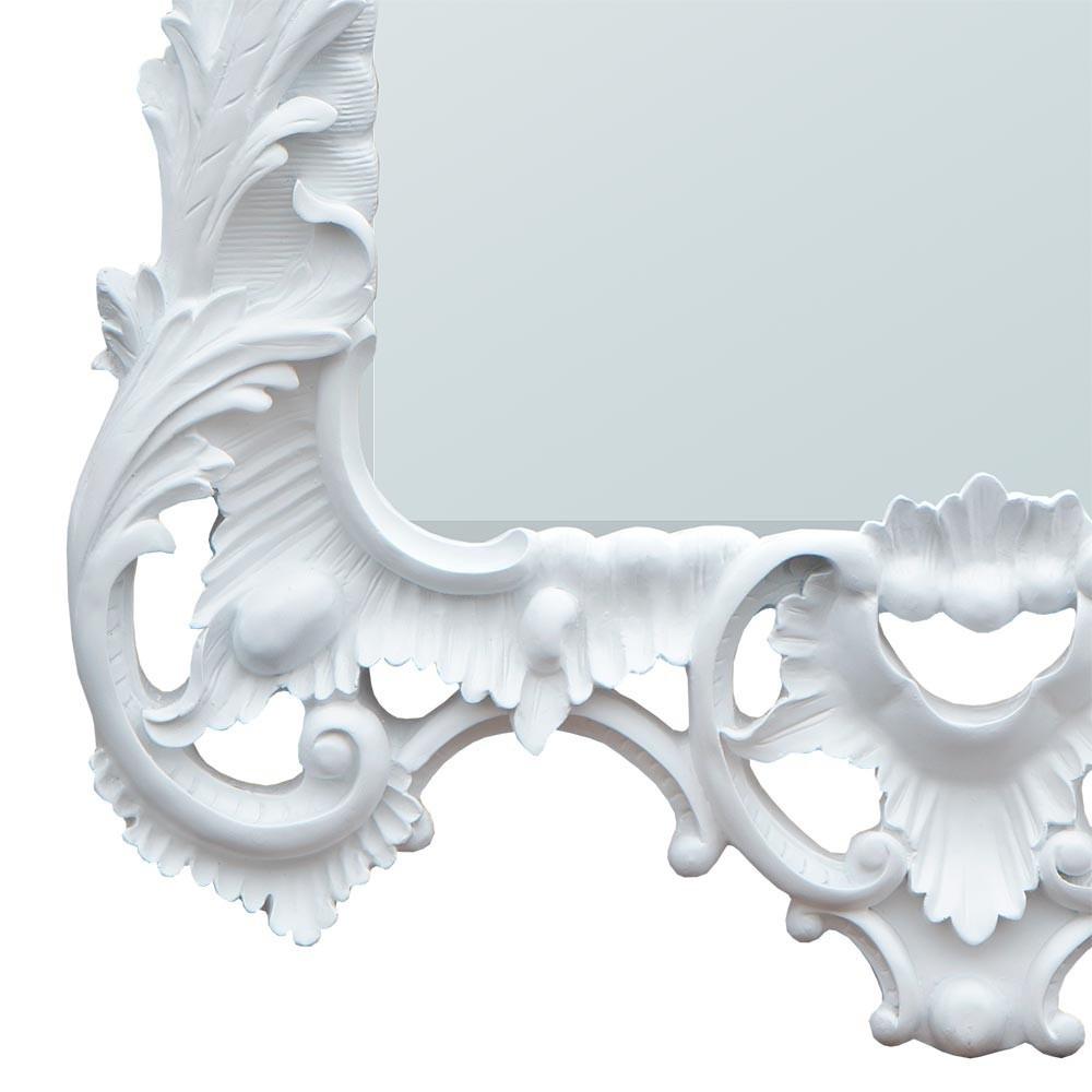 White Clay Paint Chippendale Style Long Portrait Bevelled Mirror Close Up Bottom CFR088-WH-78-153