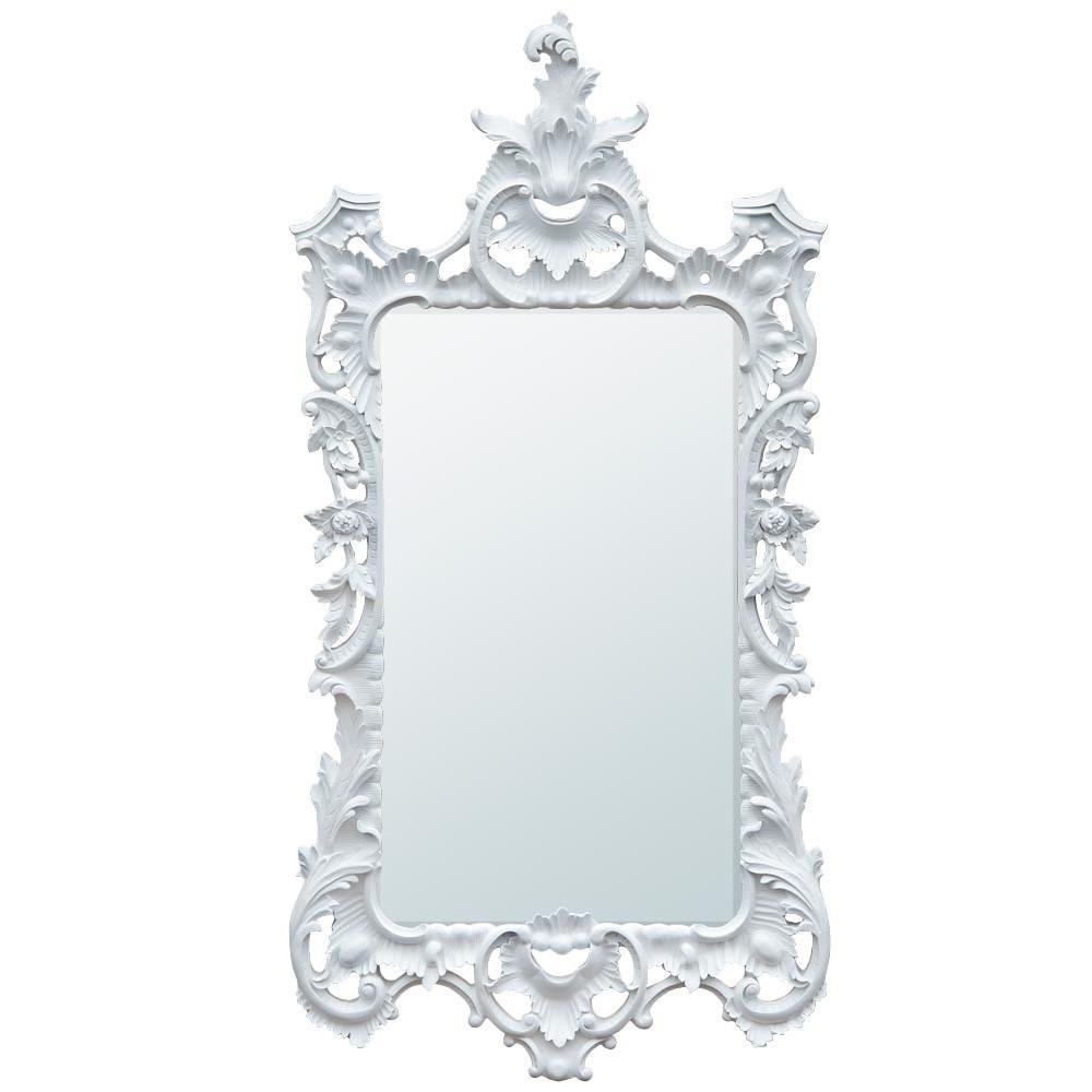 White Clay Paint Chippendale Style Long Portrait Bevelled Mirror CFR088-WH-78-153