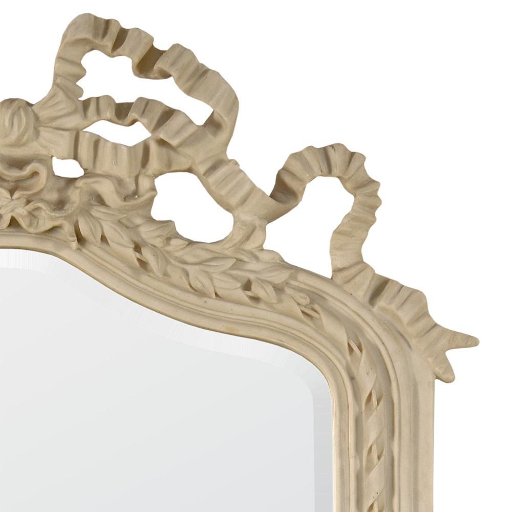 Elegant White Frame with Intricate Bow Detailing Wall Mirror Close Up Top CFT1059-WH-22-46