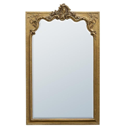 Rocaille Gold Gilt Leaf Clay Painted Rococo Bevelled Mirror CFT847-GO-102-169