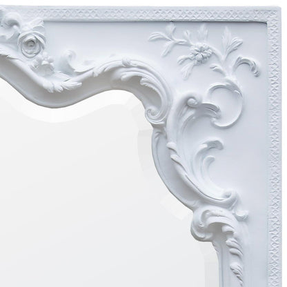 Rocaille White Clay Painted Rococo Bevelled Mirror Close Up CFT847-WH-102-169