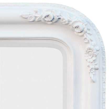 Louis Philippe White Gilt Leaf Bevelled Edge Mirror W60 x H180 cm Close Up Top CFT1902R-WH-60-180