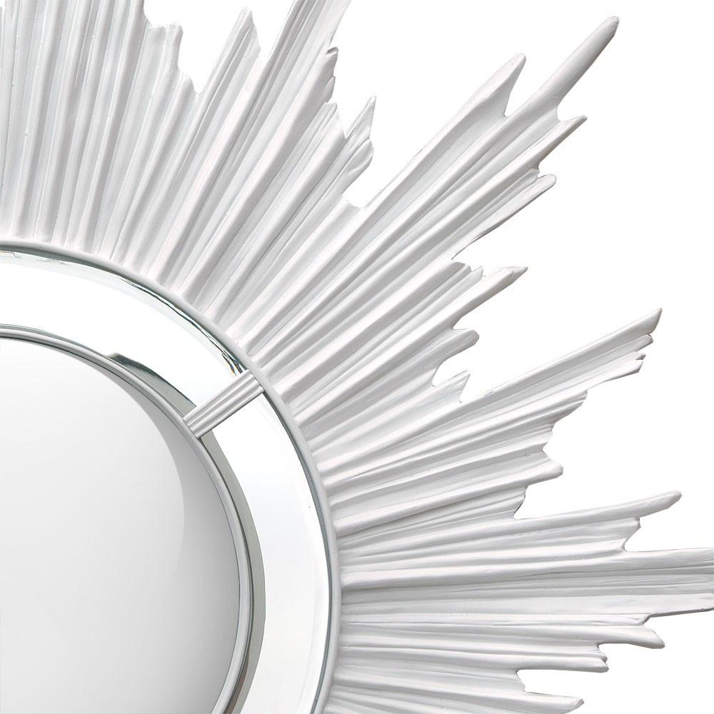 White Clay Painted Sunburst Convex Mirror Close Up CFT927-WH-100-100