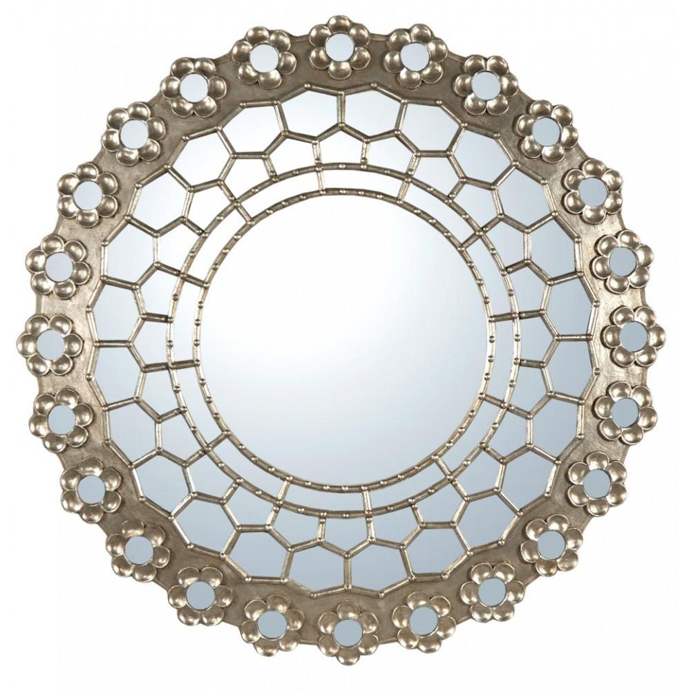 Sunburst Silver Gilt Leaf Persian Constellation Round Wall Mirror CFT950-SL-84M