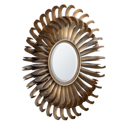 Gold Sun Burst Metal Framed Wall Mirror Side View CMM059-GO