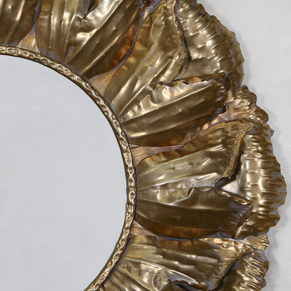 Gold Finished Metal Rose Petals Round Framed Wall Mirror Close Up CMM076