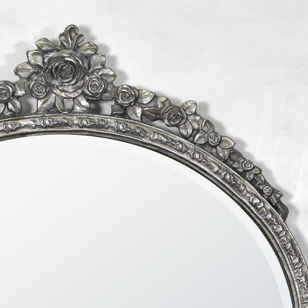 La Garlande Rose Crown Silver Oval Metal Framed Mirror 