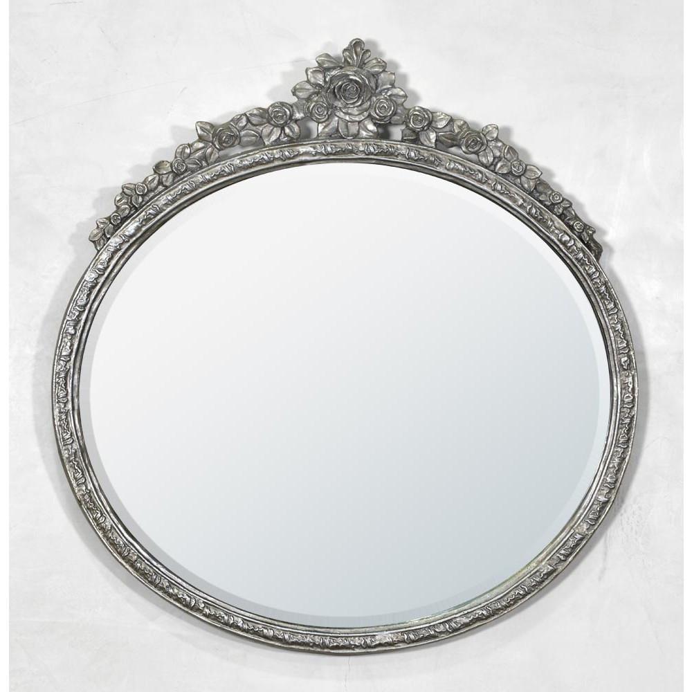 La Garlande Rose Crown Silver Oval Metal Framed Mirror CMM097