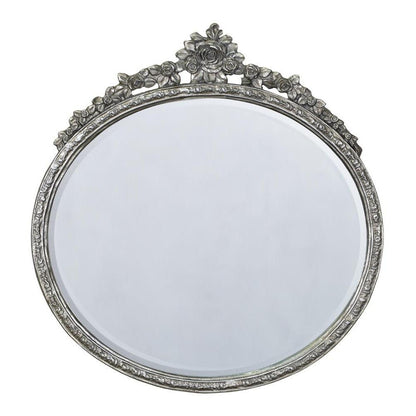 La Garlande Rose Crown Silver Oval Metal Framed Mirror 