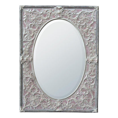 Renaissance Metal Faux Distressed Rectangular Frame Oval Mirror CMM102