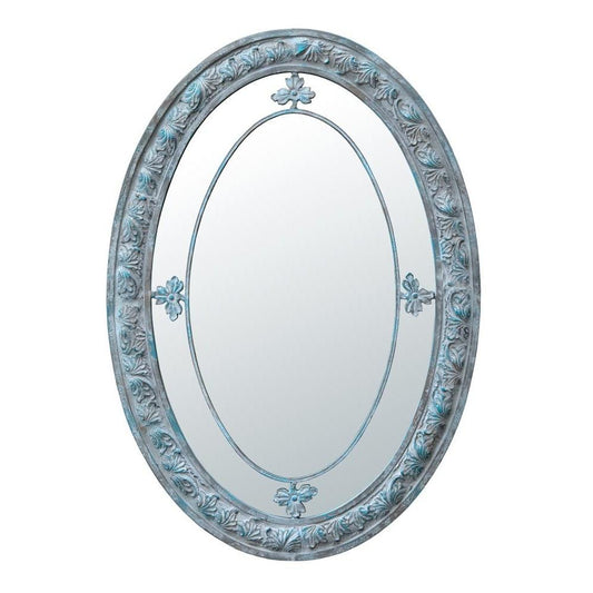 Vintage Style Antique Grey/Blue Metal Framed Oval Margin Wall Mirror CMM106