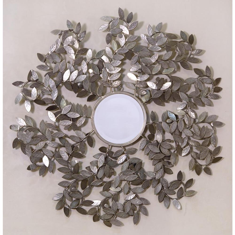 Rose Leaf Effect Silver Metal Round Framed Wall Mirror CMM115