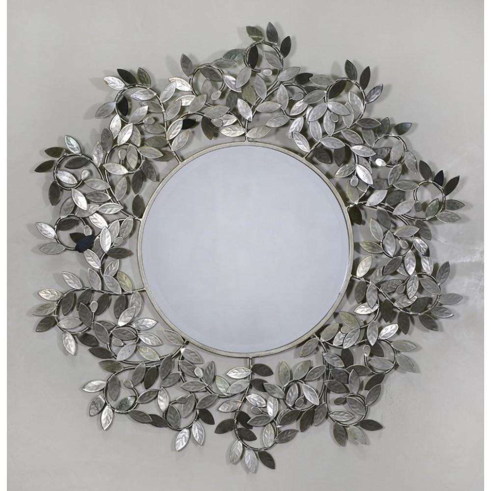 Leaf Effect Silver Metal Round Framed Wall Mirror CMM116