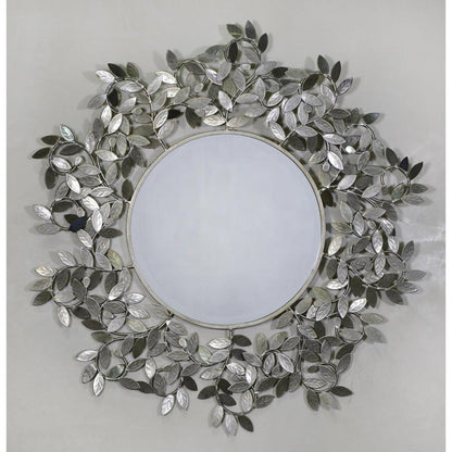 Leaf Effect Silver Metal Round Framed Wall Mirror CMM116