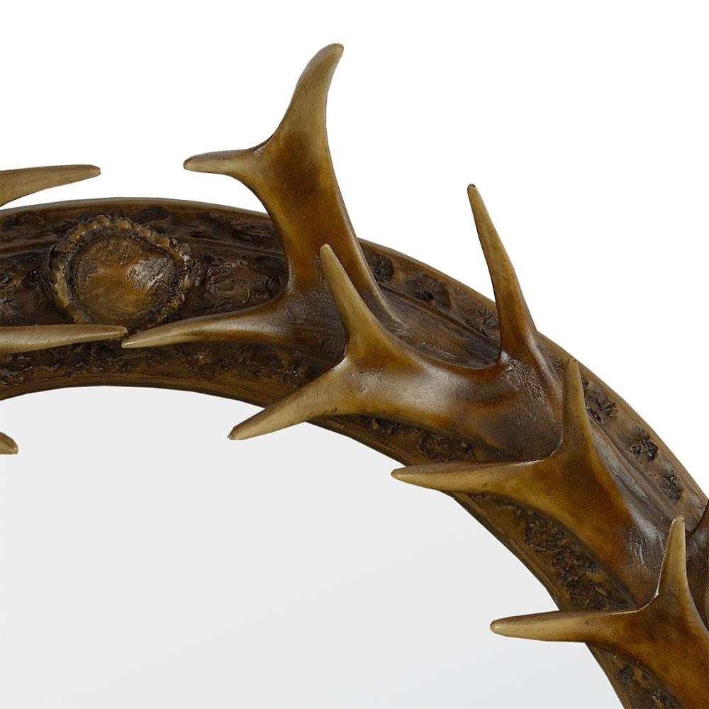 Brown Oval Antler Frame With Bevelled Wall Mirror Close Up CRB510-R01-24-36