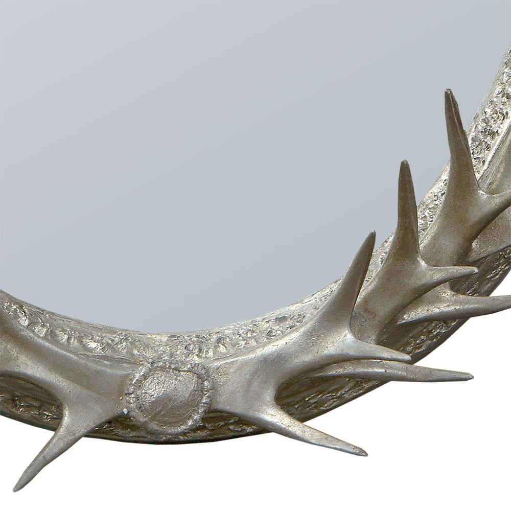 Silver Oval Antler Frame With Bevelled Wall Mirror Close Up CRB510-SL-24-36