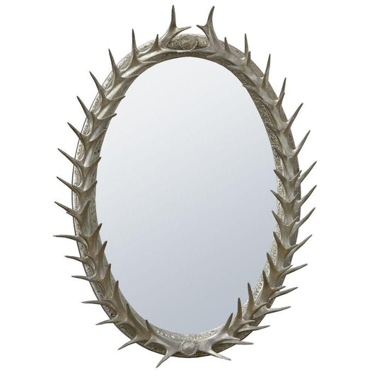 Silver Oval Antler Frame With Bevelled Wall Mirror CRB510-SL-24-36