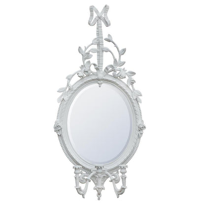 White Clay Paint Oval Mirror with 3 Candle Holders CSU059-WH-57-120