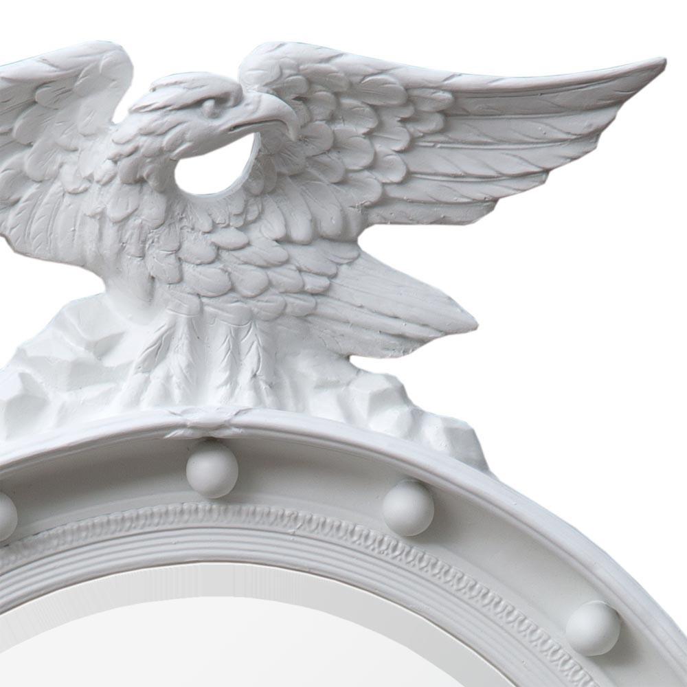 Pair of White Circular Eagle Crested Empire Wall Mirror Candle Sconces Close Up Top CFT012-WH-SET