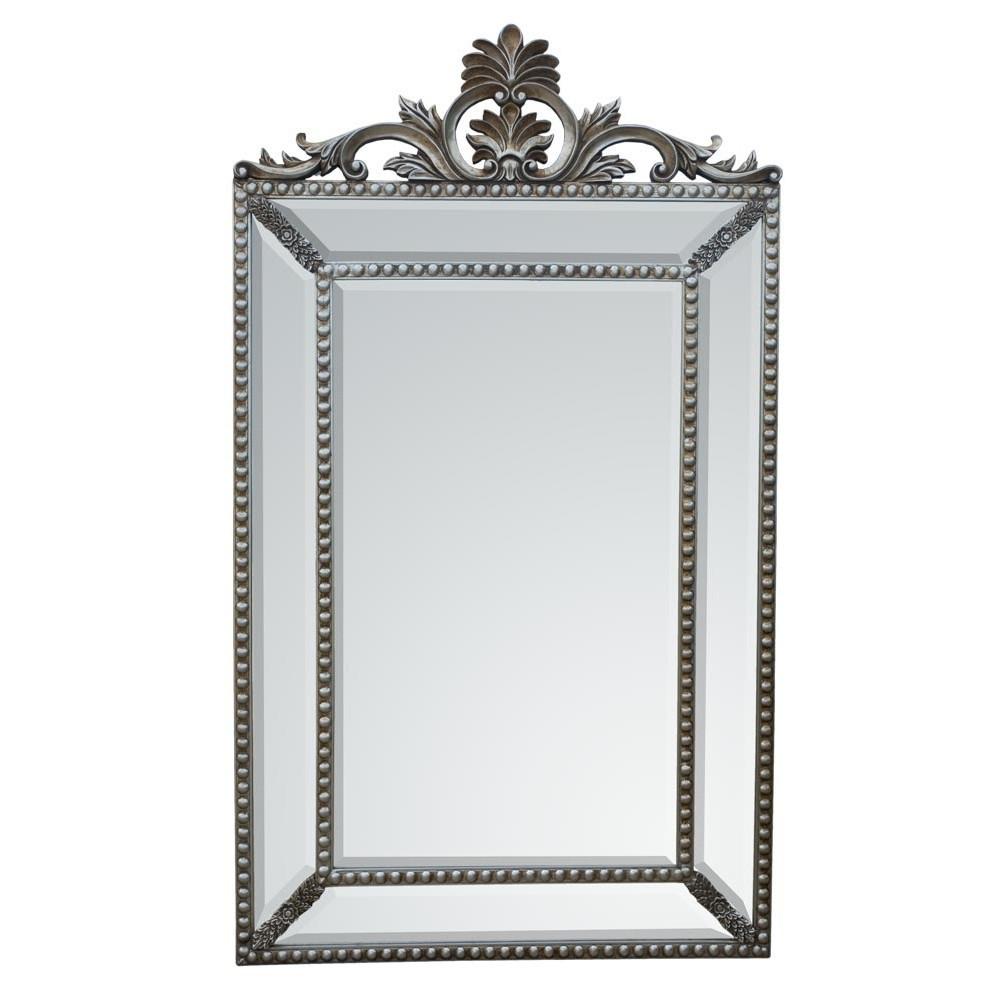 Silver Pin Cushion Rocaille Crown Rectangular Mirror FTR-M4-SL-90-145