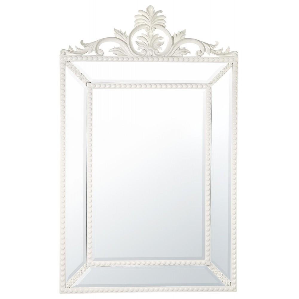 White Pin Cushion Rocaille Crown Rectangular Mirror FTR-M4-WH-90-145