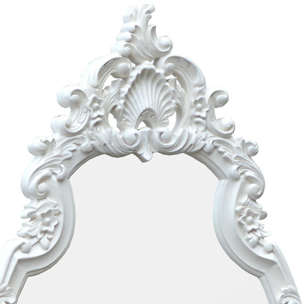 French Rococo Style Tono White Painted Floor Standing Cheval Mirror Close Up J2151-TW