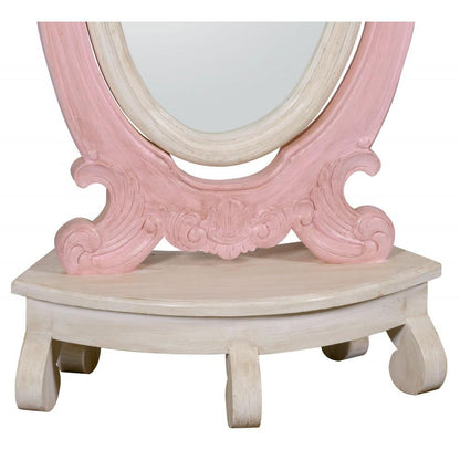 Isabella Pink and White Floor Standing Cheval Mirror Close Up Bottom JS2081-PIWH