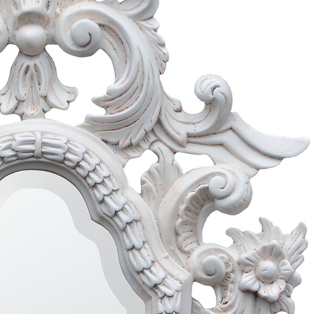 White Cartouche Carved French Wall Mirror Close Up KMJ01-WH