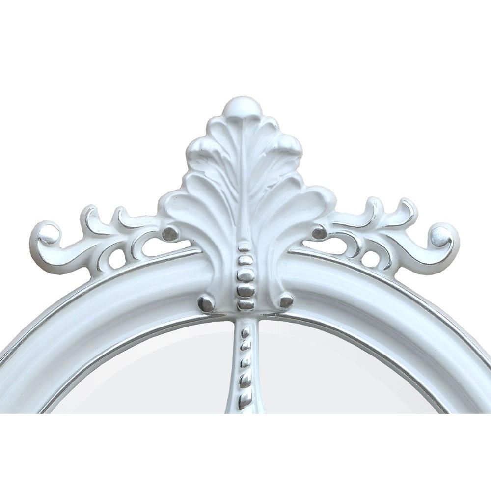 Oval Shaped French Swags White and Silver Wall Mirror Close up MIR-011-WHSL