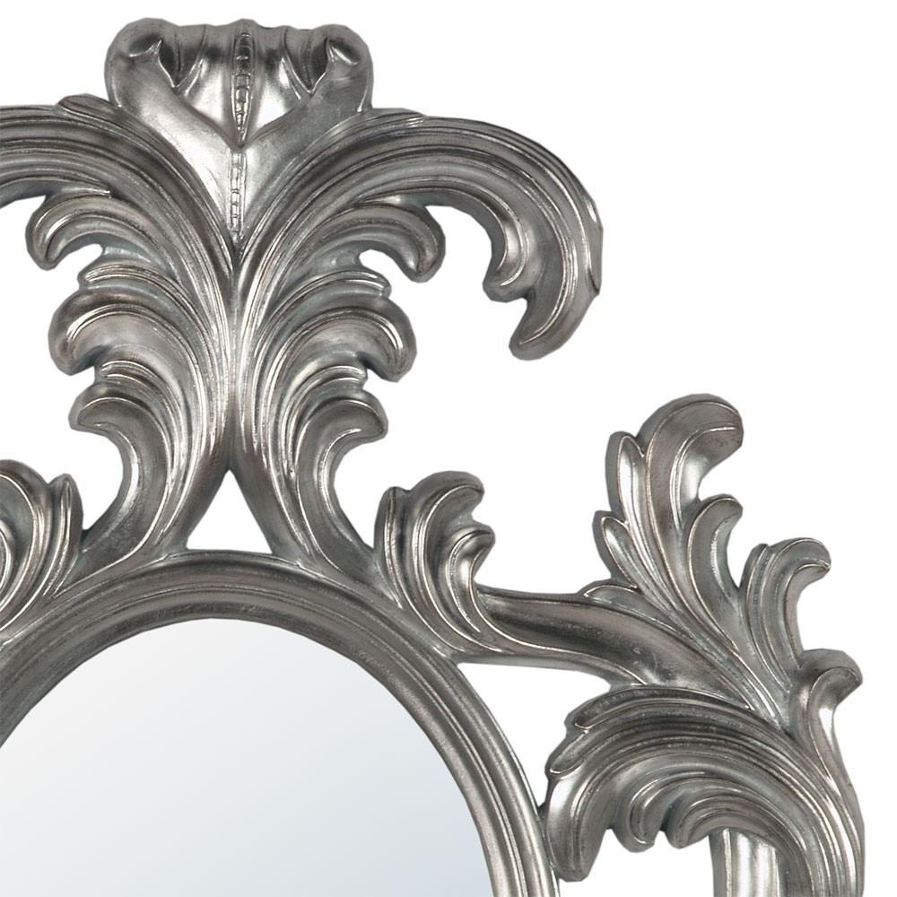 Silver Frame Oval Wall Mirror Close Up MIW-017-SL