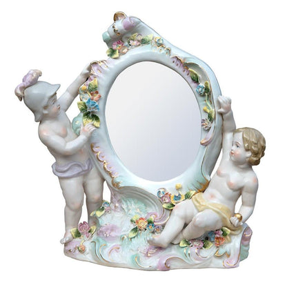 Round Ceramic Table Mirror with Cherubs PD0262